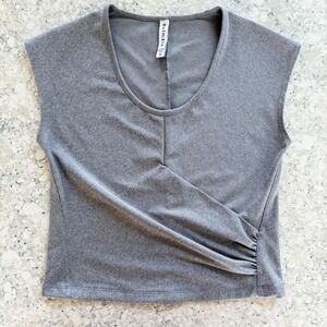 Athleta Gray Bayview Faux Wrap Ribbed Tee Medium athleisure gorpcore